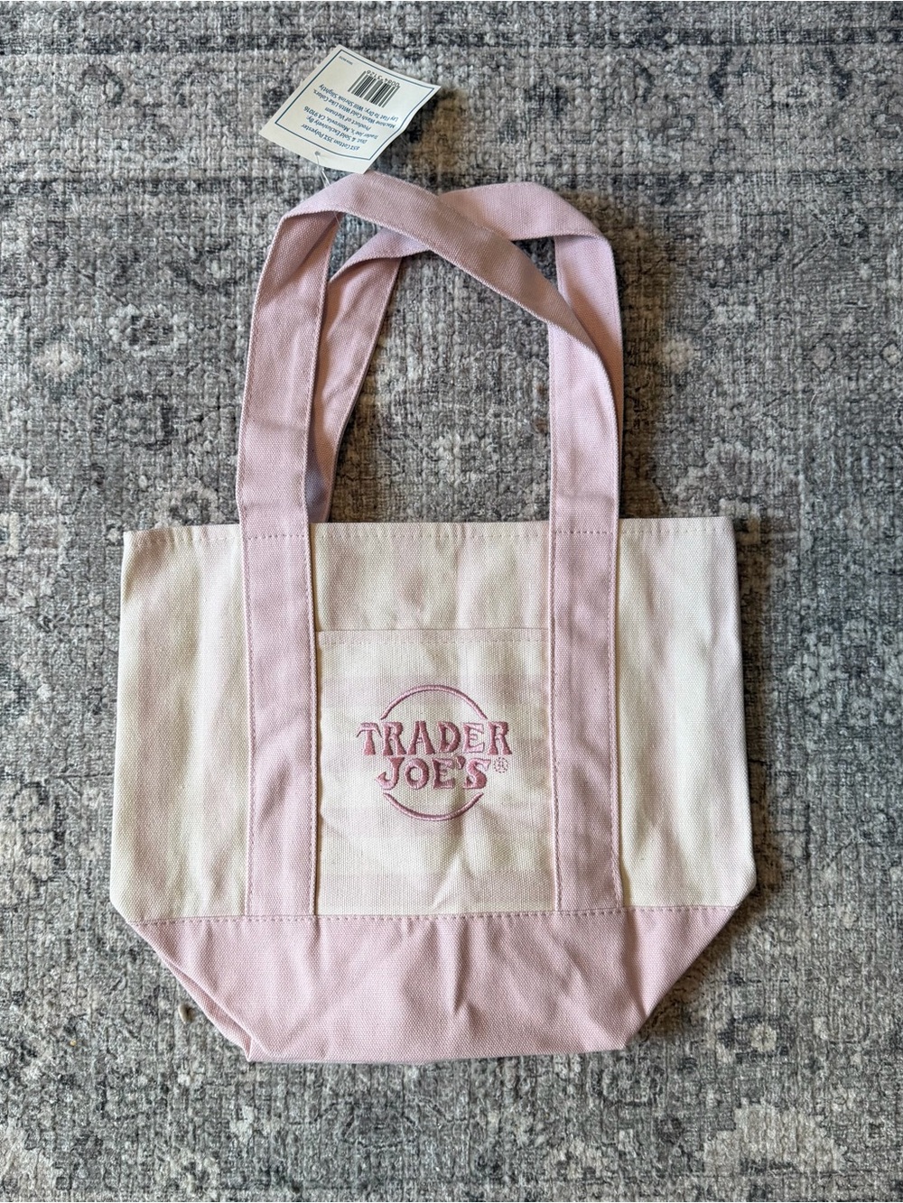 Trader Joes Striped Mini Tote Bag Pink Pastel NWT